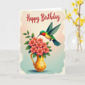 飛んでいる鳥の誕生日フラワーカード カード (黄色い花)