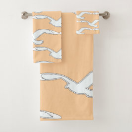 飛んでいる鳥バスアクセサリー　桃 バスタオルセット