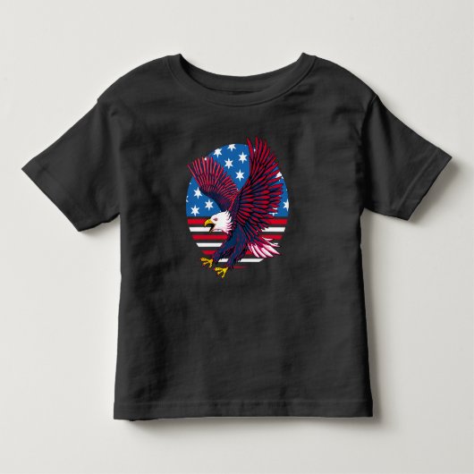 飛んでいる鷲とアメリカ国旗 トドラーTシャツ (正面)