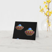 飛んでいるufo宇宙黒 カード (黄色い花)