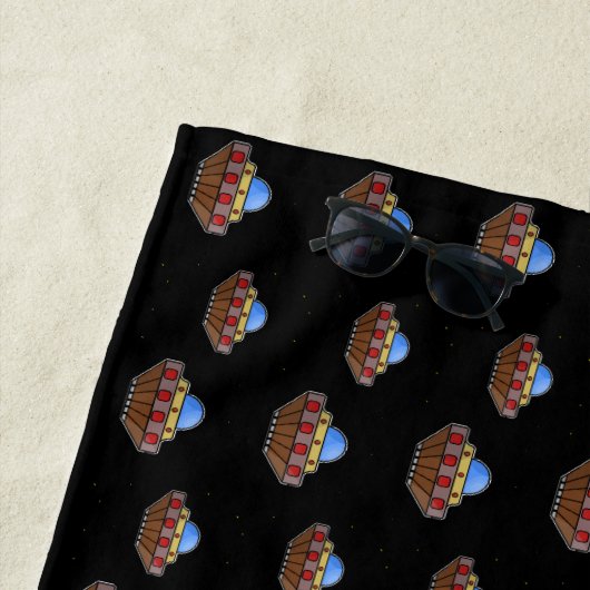 飛んでいるufo宇宙黒 ビーチタオル (インサイチュ)