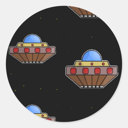 飛んでいるufo宇宙黒 ラウンドシール (正面)