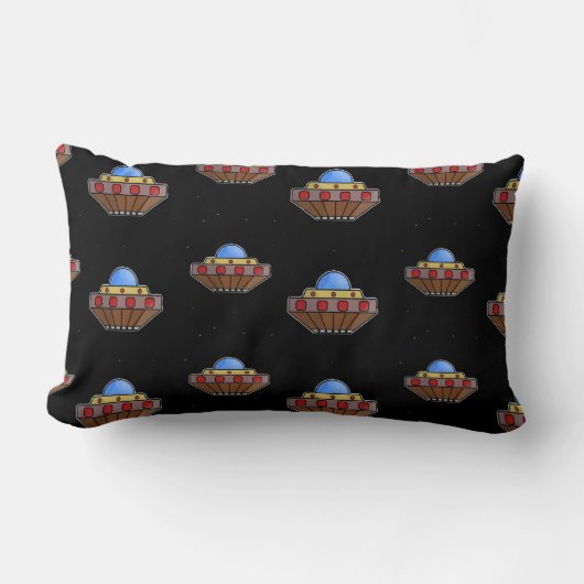 飛んでいるufo宇宙黒 ランバークッション (正面)