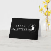 飛んでいるWitch Halloween Greeting Card、Black and Wh カード (黄色い花)