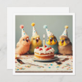 飛んできて！セキセイインコの誕生日、鳥の誕生日 招待状 (正面/裏面)
