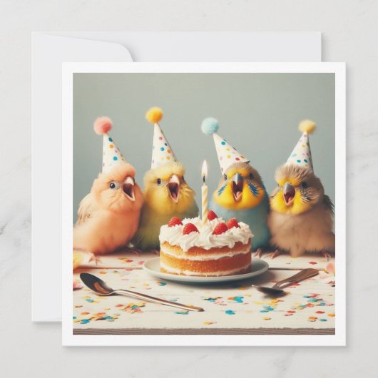 飛んできて！セキセイインコの誕生日、鳥の誕生日 招待状 (正面)