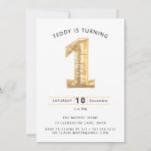 飛んで、飛んで、飛んで！風船をテーマにした1歳の誕生日パーティー 招待状 (正面)