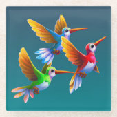 飛カラフル行中のハミングバード ガラスコースター (正面)