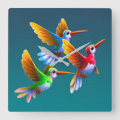 飛カラフル行中のハミングバード スクエア壁時計 (正面)