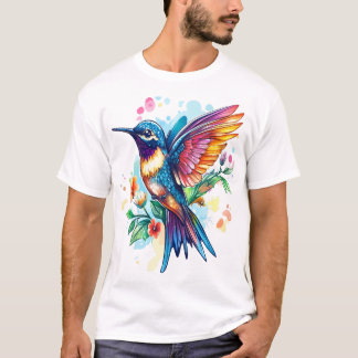 飛カラフル行中のハミングバ感動的ード Tシャツ