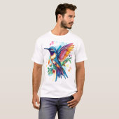 飛カラフル行中のハミングバ感動的ード Tシャツ (正面フル)