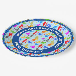 飛カラフル行中。ハロウィーンパターン ペーパープレート