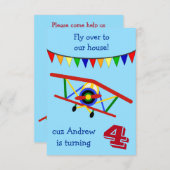 飛カラフル行機子供の誕生日パーティー 招待状 (正面/裏面)