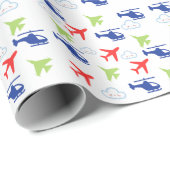 飛カラフル行機&雲かわいい飛行士誕生日 ラッピングペーパー (ロールコーナー)