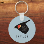 飛パーソナライズされた行中の赤翼のブラックバード キーホルダー (裏面)