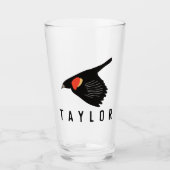 飛パーソナライズされた行中の赤翼のブラックバード タンブラーグラス (正面)