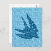 飛日本の行中のツバメ、コバルトとブルー淡い色のー ポストカード (正面/裏面)