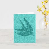 飛日本の行、ターコイズ及びアクアにツバメ カード (黄色い花)