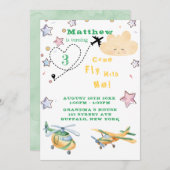 飛来ぶ飛行機の男の子の誕生日パーティー 案内状 (正面/裏面)