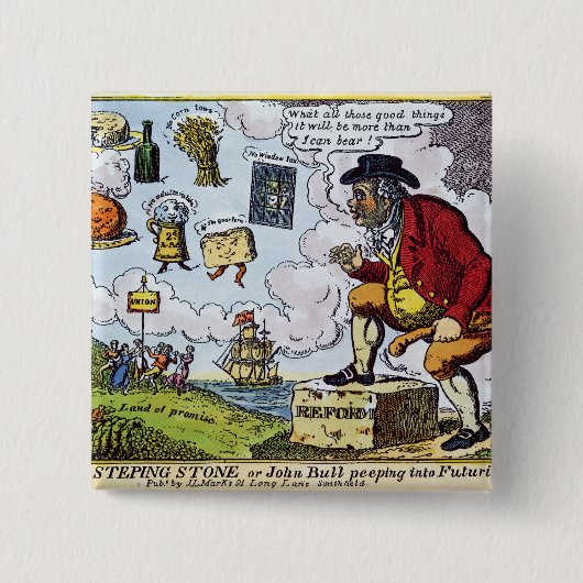 飛石、にのぞいているジョンBull 缶バッジ (正面)