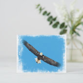 飛翔しているハゲのワシ ポストカード (スタンド正面)