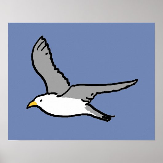 飛翔するカモメ。飛ぶ鳥 ポスター (正面)