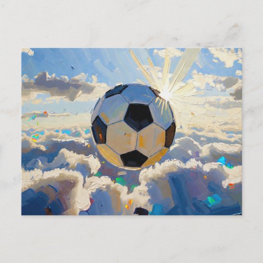 飛翔するサッカーボールのアート作品(油絵 No. 3) ポストカード (正面)