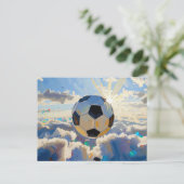 飛翔するサッカーボールのアート作品(油絵 No. 3) ポストカード (スタンド正面)