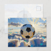 飛翔するサッカーボールのアート作品(油絵 No. 3) ポストカード (正面/裏面)