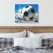 飛翔するサッカーボールのアート作品（油絵 No. 5） キャンバスプリント (インサイチュ (寝室))