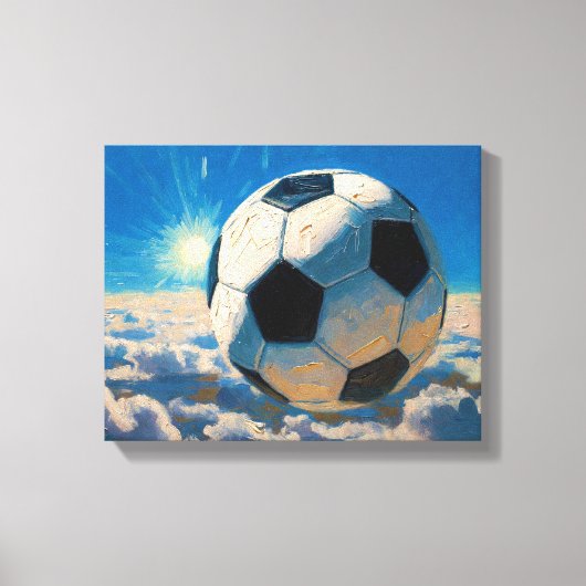 飛翔するサッカーボールのアート作品（油絵 No. 5） キャンバスプリント (正面)