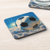 飛翔するサッカーボールのアート作品（油絵 No. 5） コースター (左側)