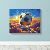 飛翔するサッカーボール アート作品（油絵 No. 2） キャンバスプリント (インサイチュ (ウッドフロア))