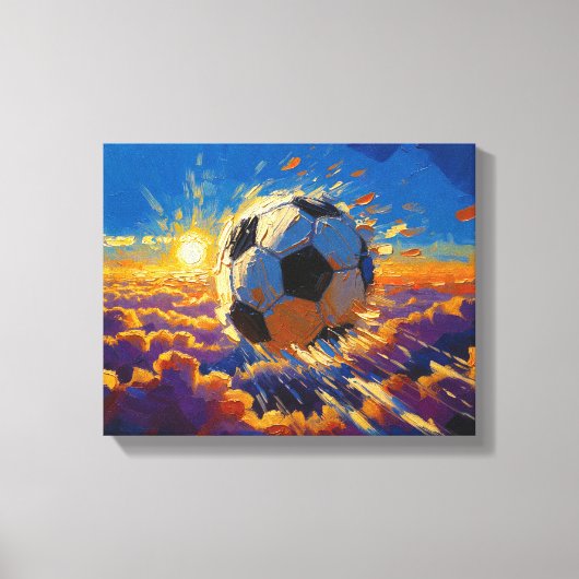 飛翔するサッカーボール アート作品（油絵 No. 2） キャンバスプリント (正面)