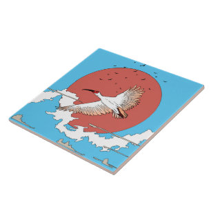 飛翔するトキ タイル