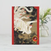 飛翔する愛の鳳凰、羽毛、ハートのウェディング招待 シーズンカード (スタンド正面)