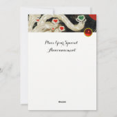 飛翔する愛の鳳凰、羽毛、ハートのウェディング招待 シーズンカード (裏面)