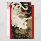 飛翔する愛の鳳凰、羽毛、ハートのバレンタインデー シーズンカード (正面/裏面)