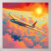 飛翔する飛行機 – パインタリー鮮やかスタイルアート ポスター (正面)