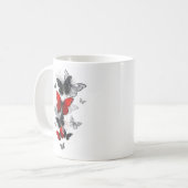 飛翔する黒と赤のモルフォ蝶 コーヒーマグカップ (正面左)