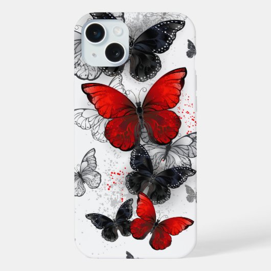 飛翔する黒と赤のモルフォ蝶 iPhoneケース (裏面)