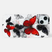 飛翔する黒と赤のモルフォ蝶 iPhoneケース (裏面横)