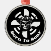 飛翔生まれするには、クールスカルパイロット及び飛行機プロペラ メタルオーナメント (正面)