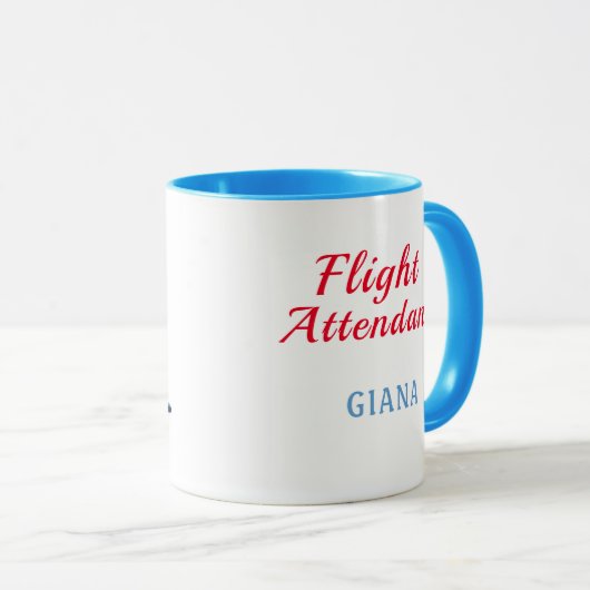飛行おもしろい付き添い人テイクオフブルー飛行機 マグカップ (正面右)