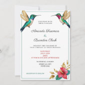 飛行するハミングバード 赤い熱帯花 ウェディング 招待状 (正面)