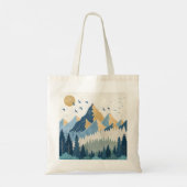 飛行する鳥たちと山々の絵画 トートバッグ (裏面)
