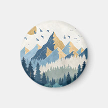 飛行する鳥たちと山々の絵画