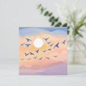 飛行する鳥 | 日没の自然 水彩画 | 無地 サンキューカード (スタンド正面)