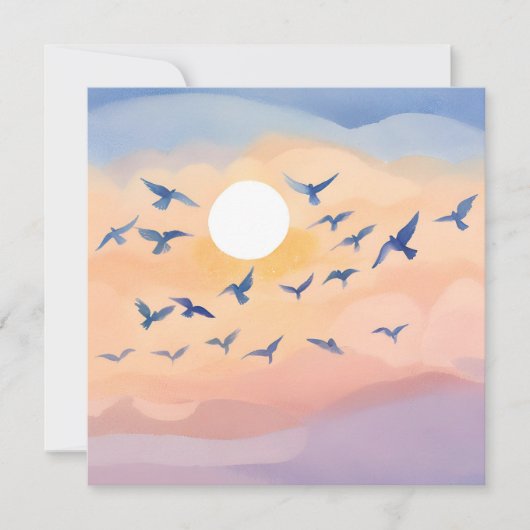飛行する鳥 | 日没の自然 水彩画 | 無地 サンキューカード (正面)