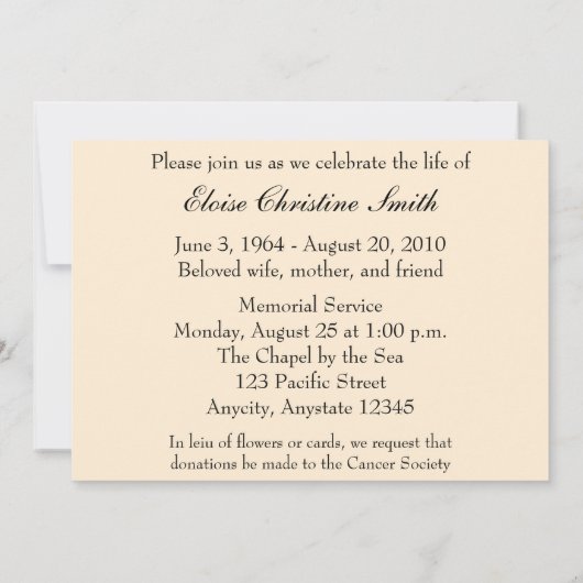 飛行に告別式の発表を取っているカモメ 招待状 (裏面)